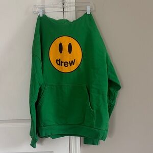 drew house green hoodie with yellow smiley logo size M